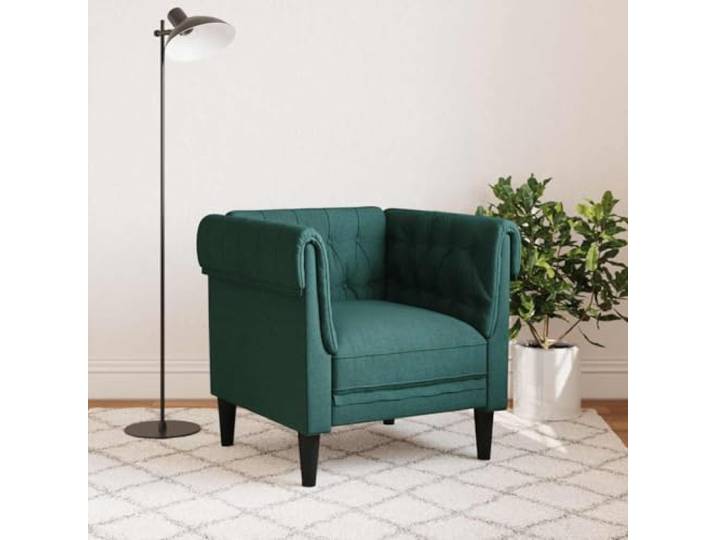 KTHLBRH Chesterfield-Sessel dunkelgrün aus Stoff Schaumstoffpolsterung, Beine aus Massivholz, 110 kg, Kapazität: 78,5 x 74,5 x 74,5 cm