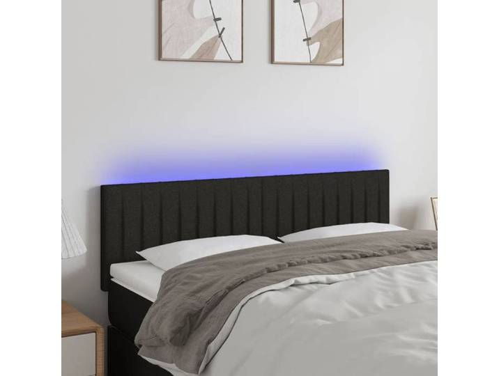 Tête de lit LED noire style élégant 144x5x78/88 cm tissu pour chambre adulte