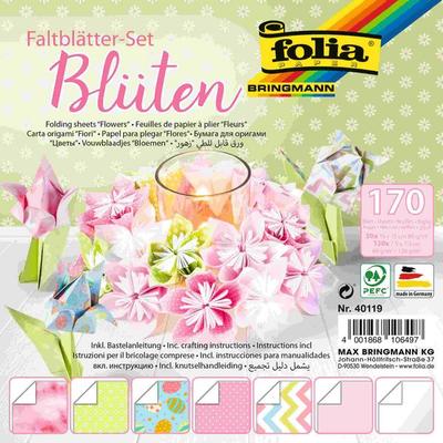 Folia Faltblätter Set BLÜTEN, 50 Blatt in 15x15cm, 120 Blatt in 7,5x7,5cm
