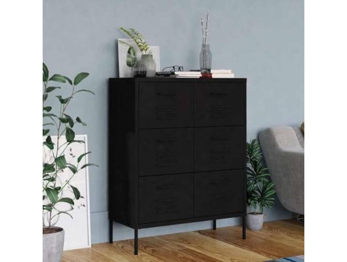 GPWERSDF Schubladenschrank Schwarz 80x35x101,5 cm Stahl 6 Schubladen Stahlkonstruktion, kugelgelagerte Führungen, leicht zu reinigen, vielseitig nutzbar