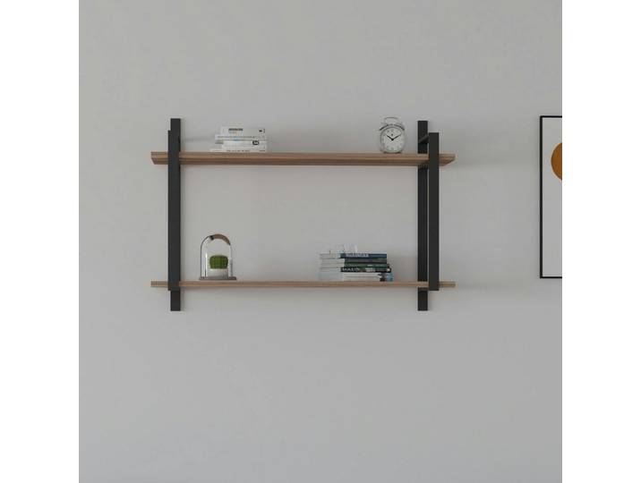 Étagère moderne décor bois 2 plateaux à cadres métal JENA