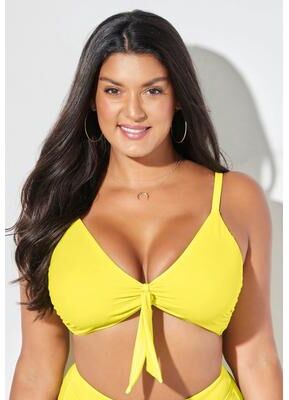 Plus Size Women's Mentor Tie Front Bikini Top by Swimsuits For All in Pineapple (Size 12)