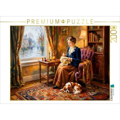 CALVENDO Puzzle Frau am Fenster mit Spaniel Impressionistisch | 2000 Teile Lege-Größe 90x67cm Foto-Puzzle für glückliche Stunden