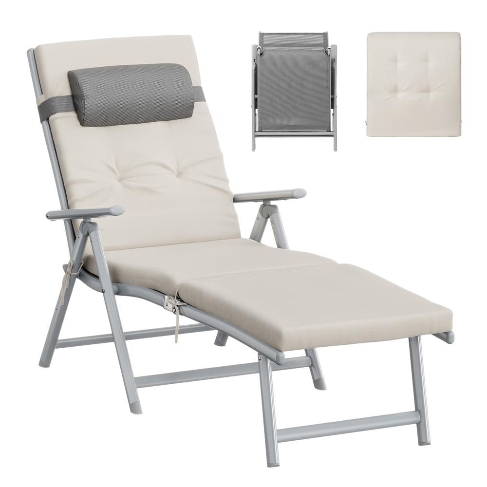 SONGMICS Klappbare Sonnenliege mit verstellbarer Rückenlehne et 6 cm dickem Polster sandbeige GCB024WZ02