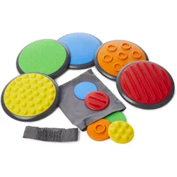 Gonge Taktile Scheiben Set A Sensorik-Spielzeug - 5 große & 5 kleine Scheiben, mehrfarbig, synthetischer Gummi, inkl. Augenbinde