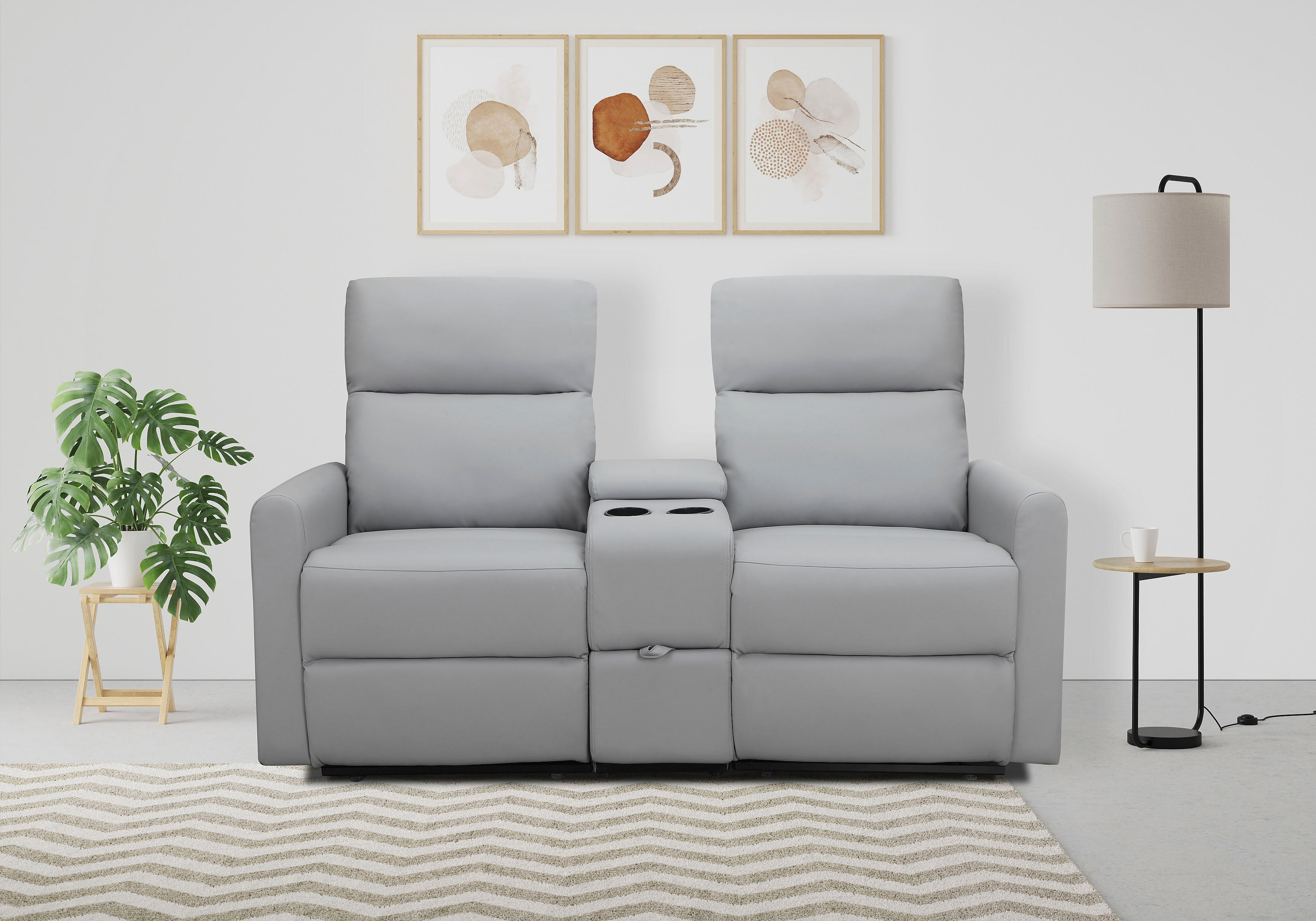 2-Sitzer HOME AFFAIRE "Daoulas, 2er-Kinosofa, TV-Sessel, Multimedia-Sofa", grau (hellgrau), B:167cm H:102cm T:95cm, Sofas, 2-Sitzer, Kinosofa mit Relaxfunktion, Getränkehalter und Stauraum hellgrau B/H/T: 167cm x 102cm x 95cm, Kunstleder