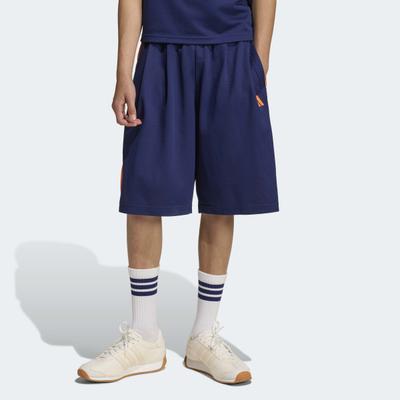 Shorts ADIDAS SPORTSWEAR "J STD SHO", Jungen, Gr. 152, N-Gr, blau (dunkelblau, pure orange,), Obermaterial: 100% Polyester, Hosen Shorts