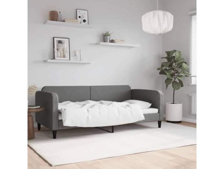 2 in 1 Tagesbett Schlafsofa Polsterstoff Gästebett Grau 90x190 cm Tagesbett Dunkelgrau 90x190 cm Stoff Schlafsofa 2-in-1 Sofa Bett mit Metallgestell und Schaumstoffpolsterung Gästebett