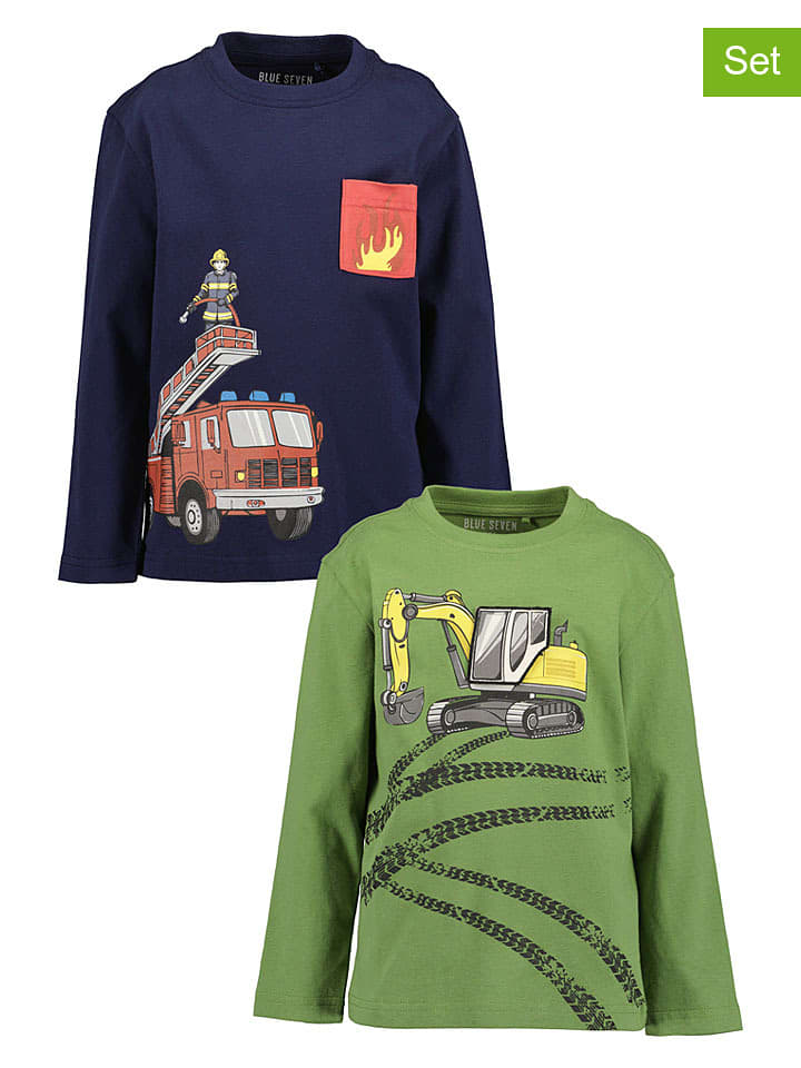 Blue Seven 2er-Set: Longsleeves in Grün/ Dunkelblau - 134