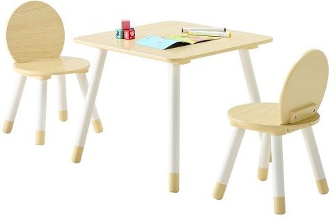 VEVOR Kindertafelset met 2 stoelen en graffiti-print, witte speeltafel voor tekenen en leren met afgeronde randen
