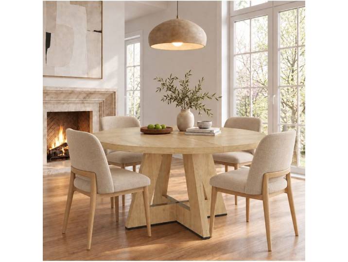 ROVRYN Table à manger ronde diamètre 120 cm 4 à 6 personnes MDF coloris chêne