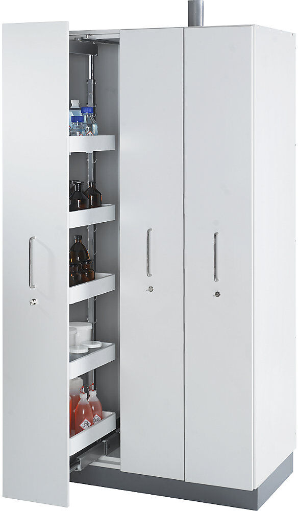 kaiserkraft Labor-Auszugschrank, mit Abluftanschluss, 2 Auszüge, mit je 6 Wannenböden