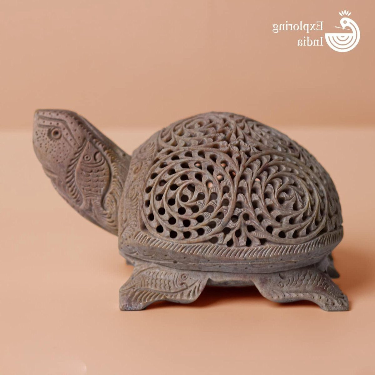 Handgesneden Speksteen Schildpad Beeldje - Decoratieve Schildpad - Grijs - 35 inch