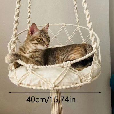 Inspired Living Boho Handwoven Hanging Cat Hammock Bed medium