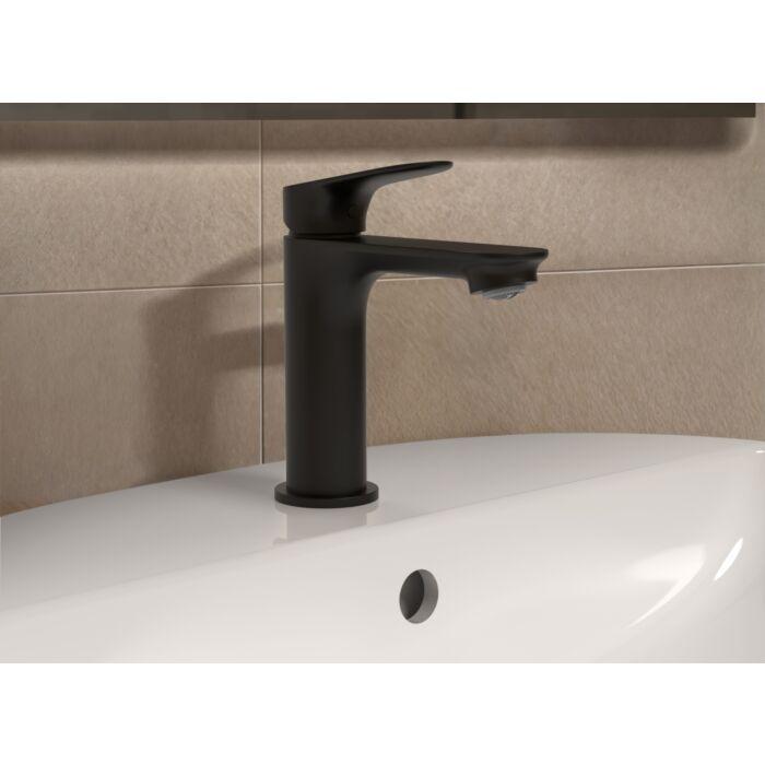 Ideal Standard Ceralife O Waschtischarmatur BE009XG Ausladung 110mm, Blue Start, Push-Open Ventil, silk black
