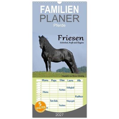 Familienplaner 2027 - Friesen - Schönheit, Kraft und Eleganz mit 5 Spalten (Wandkalender, 21 x 45 cm) CALVENDO
