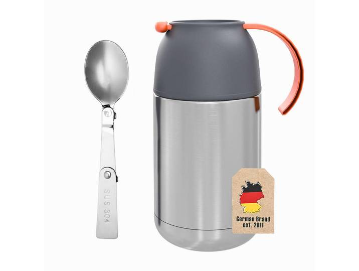 Intirilife Thermobehälter 650ml Auslaufsicher, Grau, Metall, 0.65 L, hält warm, Geschirr, Kannen & Karaffen, Thermosflaschen