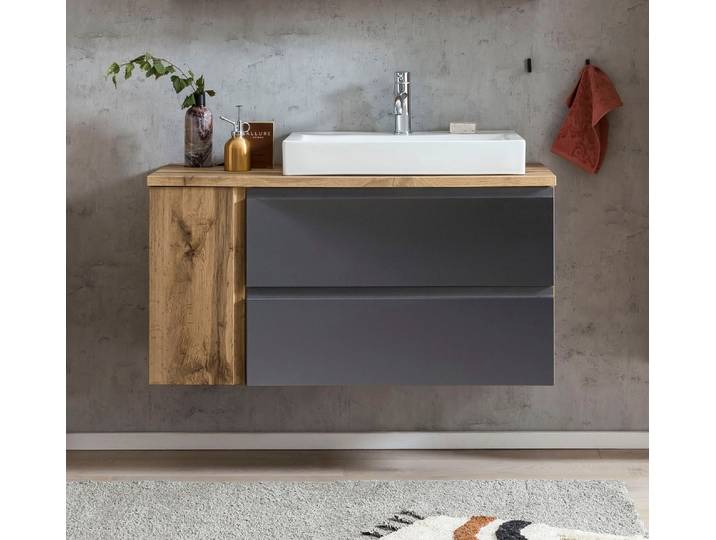 Waschtisch WELLTIME Sölden , grau (grau, wotaneiche), B:105cm H:65,5cm T:47cm, Waschtische, Waschtisch