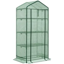 MODFU Mini-Anzuchtgewächshaus Metall Grün 69x49x125 cm mit UV-Schutz-Folienabdeckung, 3 Regalböden und Rolltür