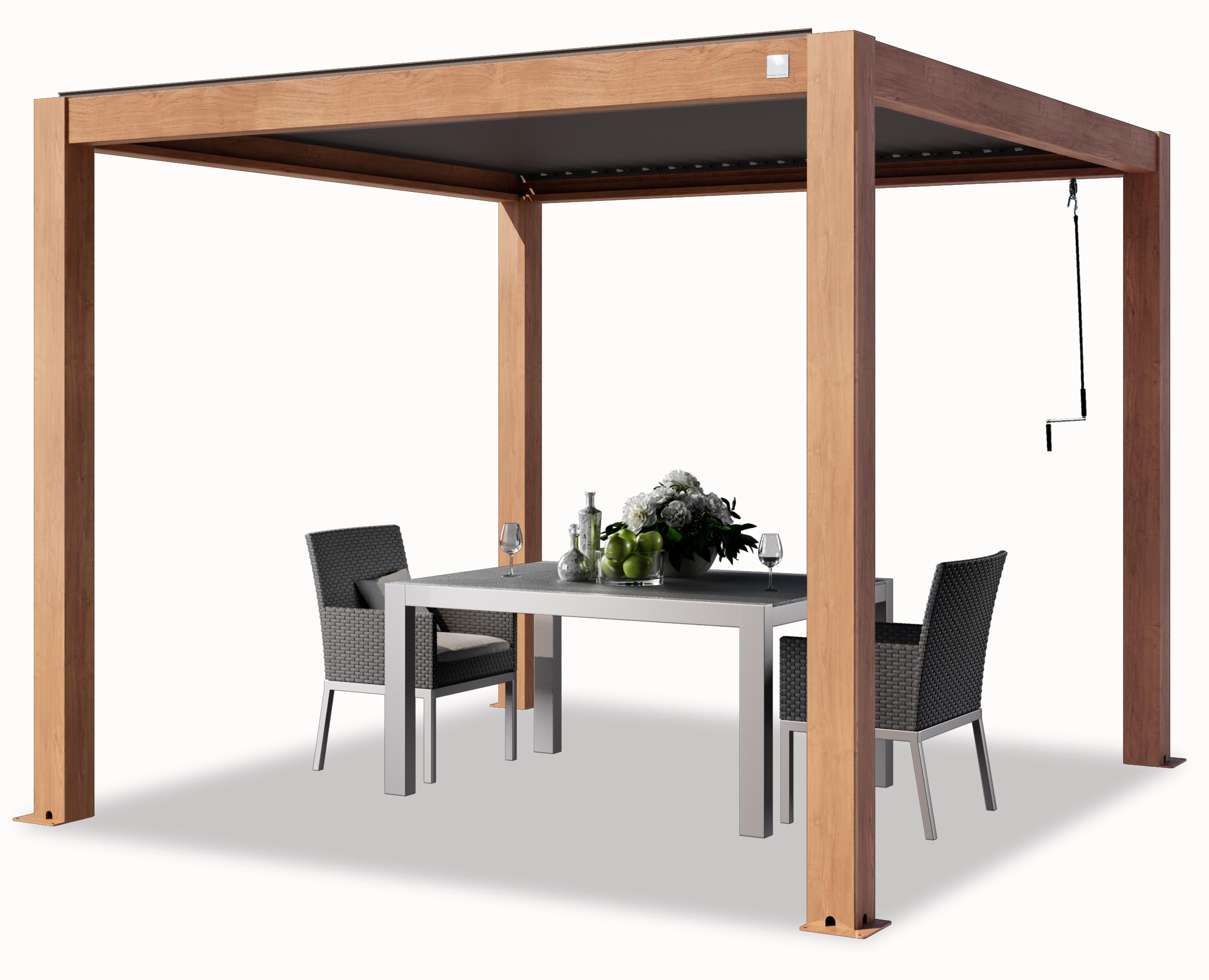 PRIMEYARD Pergola 3x3 m Aluminium Pfosten in Holzoptik mit Lamellendach aus Aluminium