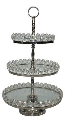 Elegance Heim Concept Three-Tier Glass & Nickel Plated Stand with Detachable Crystal Border