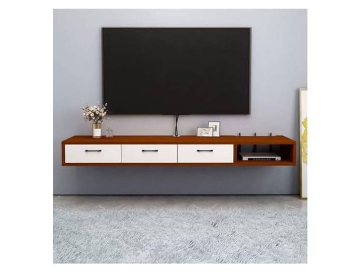 DFHS46JK Multimedia-Möbel Wandmontierter schwebender TV-Ständer aus Holz mit Aufbewahrungsschrank für das Wohnzimmer(Walnut)