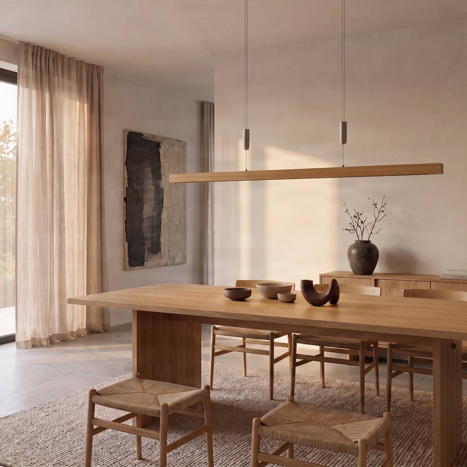 Hängelampe Nora Quitani, dimmbar, Holz hell, für Wohn- / Esszimmer, Holz, Modern, Pendelleuchte