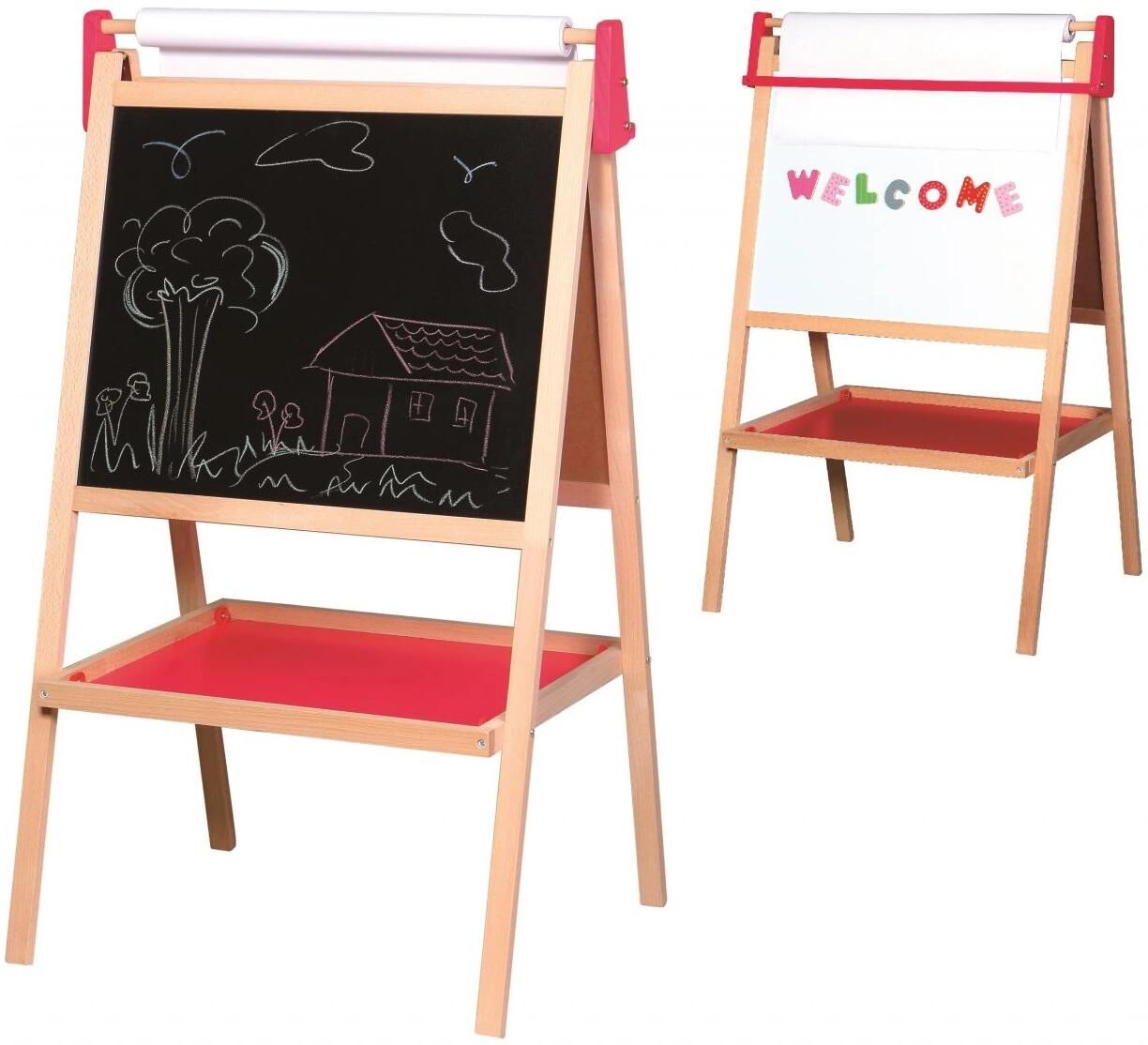 Magnettafel SPIELBA "Maltafel mit Papier und Kreiden", Baby, Gr. B/H/L: 41cm x 92cm, braun (bunt), Holzrahmen, Tafeln Magnettafel, Magnetische Standtafel bunt B/H/L: 41cm x 92cm