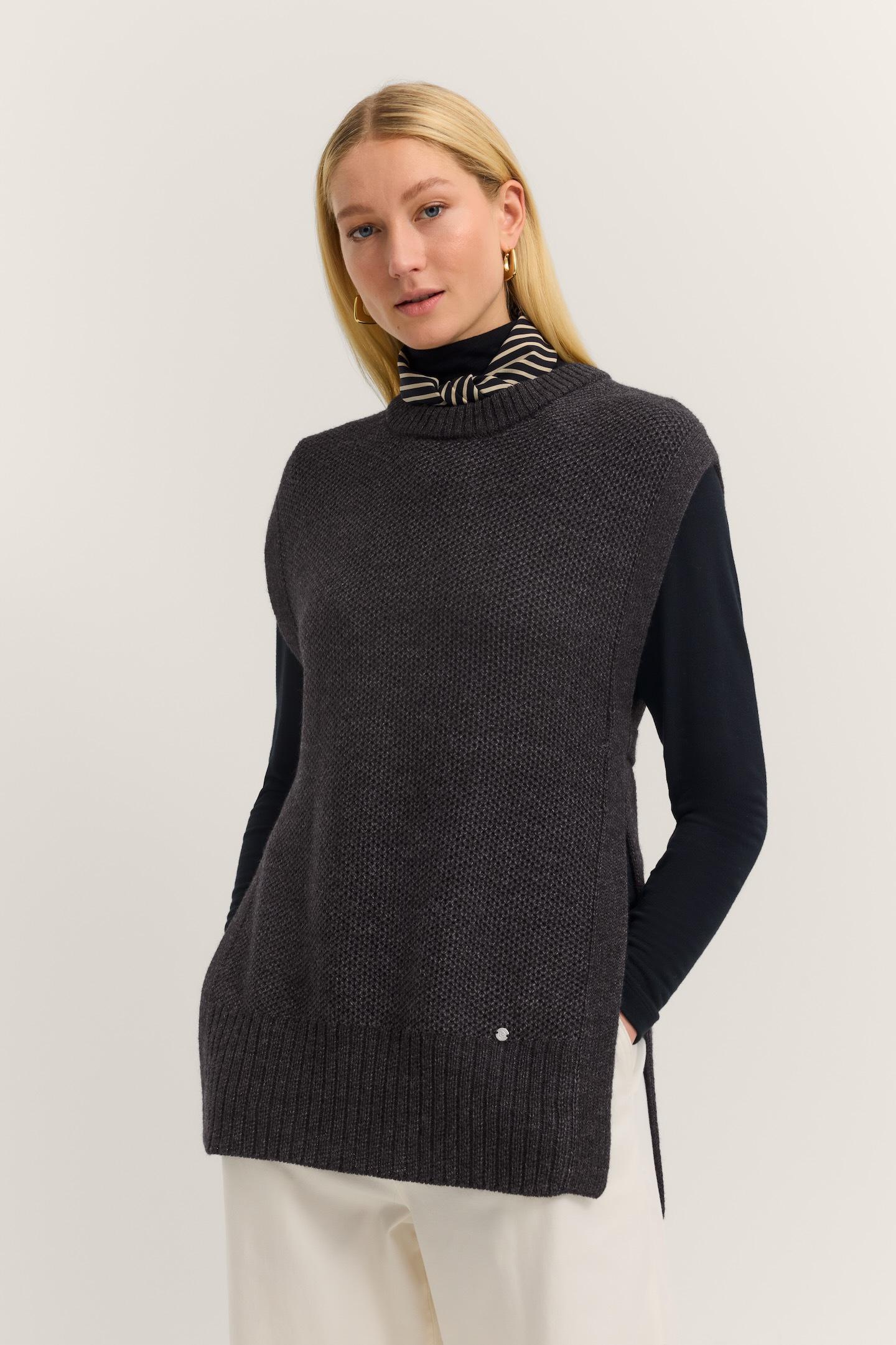 Bugatti Damen Strick Weste mit Bindegurt und Rundhals