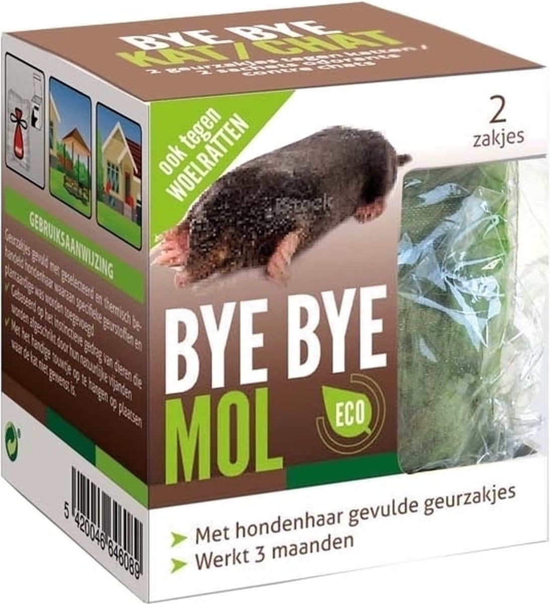BSI Bye Bye Mol - Set van 2 geurzakjes gevuld met hondenhaar tegen mollen