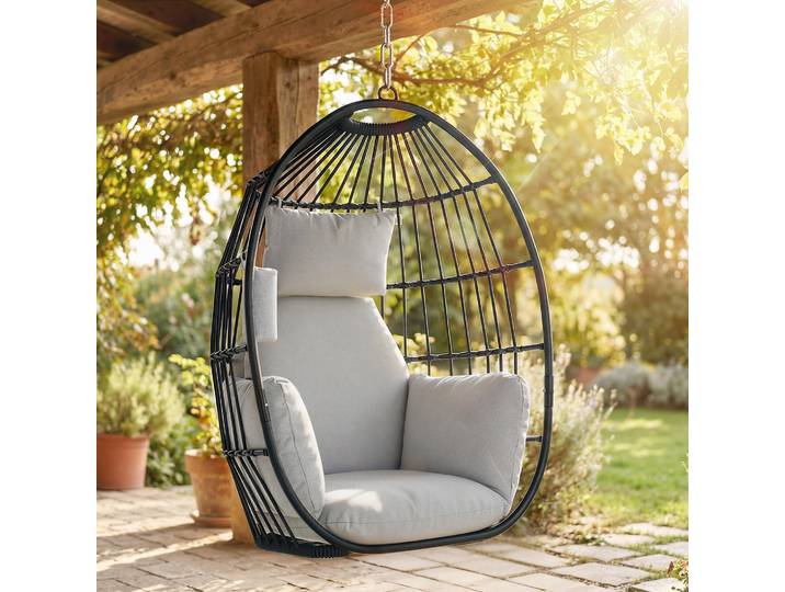 Outsunny Fauteuil Œuf Suspendu Gris Foncé avec Coussins