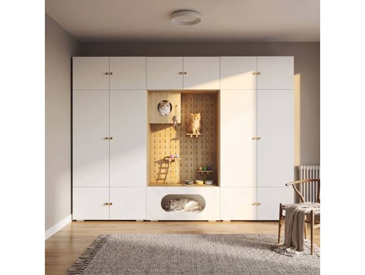 Armoire - ZEVKOR - 3-en-1 - Tringle penderie - 11 compartiments - Espace pour chat