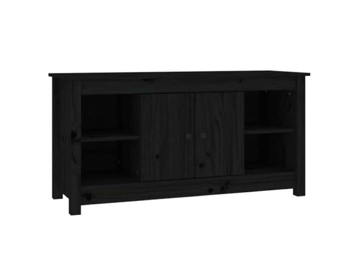 GKHPYURE TV-Schrank Schwarz 103 x 36,5 x 52 cm Massivholz Kiefer 1 großes Fach mit 2 Türen, 4 offene Fächer, stabiler Rahmen, Ausstellungsplatte