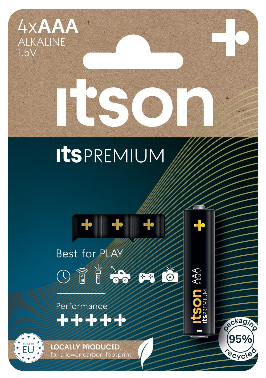 ITSON AAA-batterijen, 4 stuks, krachtige alkalinebatterijen, 1,5V