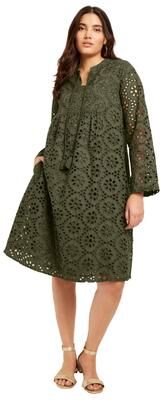 Plus Size Women's Eyelet Midi Shirtdress by June & Vie in Dark Olive Green (Size 18/20)