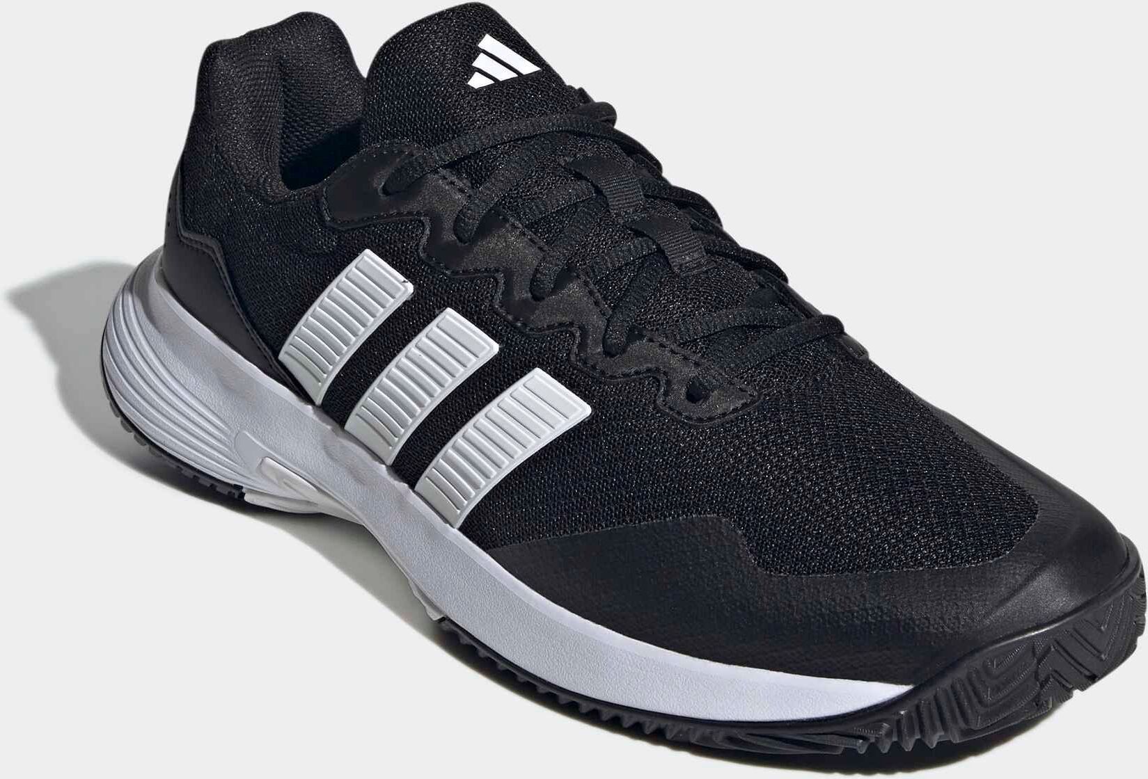 Tennisschuh ADIDAS PERFORMANCE "GAMECOURT 2 TENNIS SHOES", Herren, Gr. 47, core schwarz, ftwr weiß, silber metallic, Synthetik, Textil, Schuhe Tennisschuh core schwarz, ftwr weiß, silber metallic 47