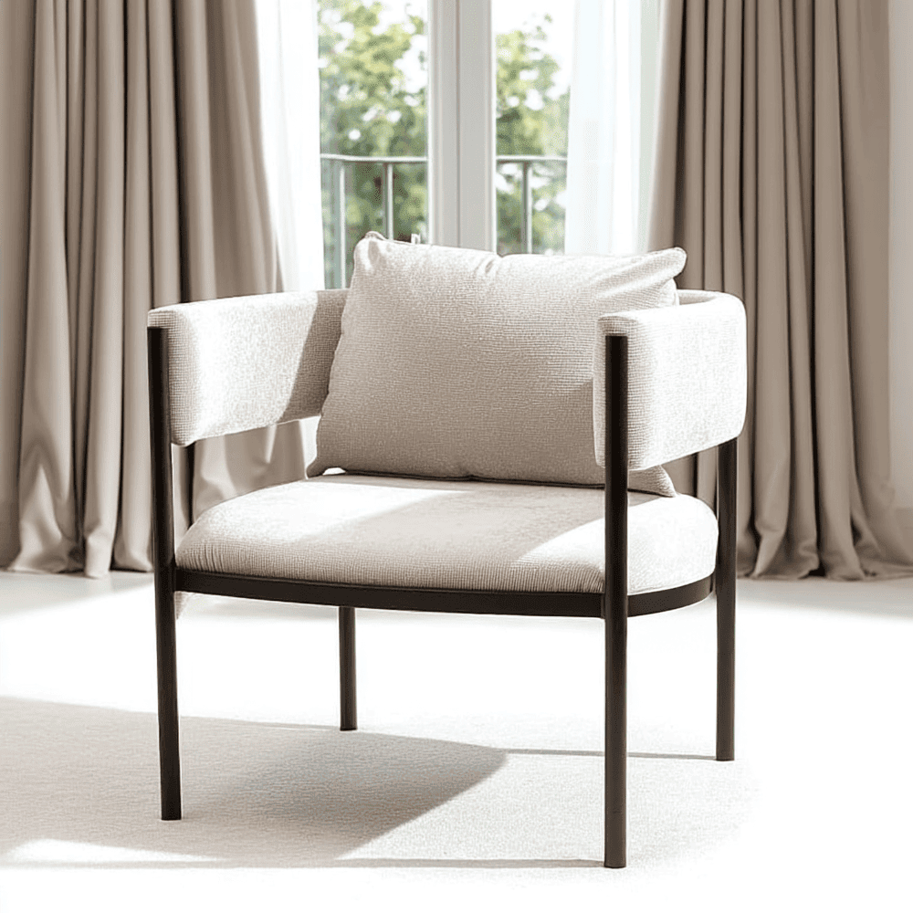 Laos Cream Textured Velvet Accent Chair with Black Legs