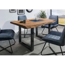 Baumtisch Sheesham 140x90x77 natur gebeizt / U-Beine anthrazit glänzend FREEFORM 5
