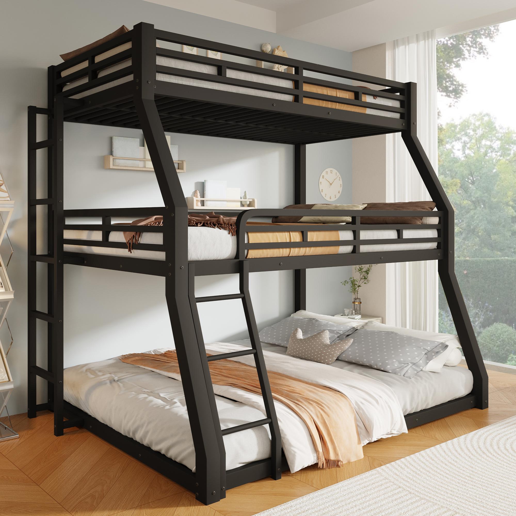 STILVORA Dreier-Etagenbett 90/120/140x200 Ohne Matratze Jugendbett Metallbett für drei Kindern,Kinderbett Bettgestell mit Rausfallschutz,Schwarz