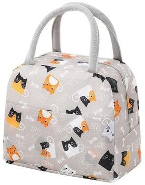 Uplifted Finds Portable Thermal Insulated Lunch Bag light Coffee Cat