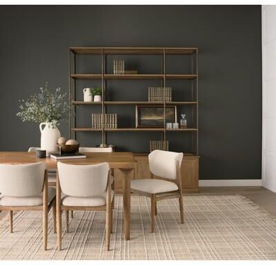 Mercana Baron Light / Dark Brown Wood w/ Antiqued Aged Brass Metal 2-Door / 4-Door Open Shelving Unit