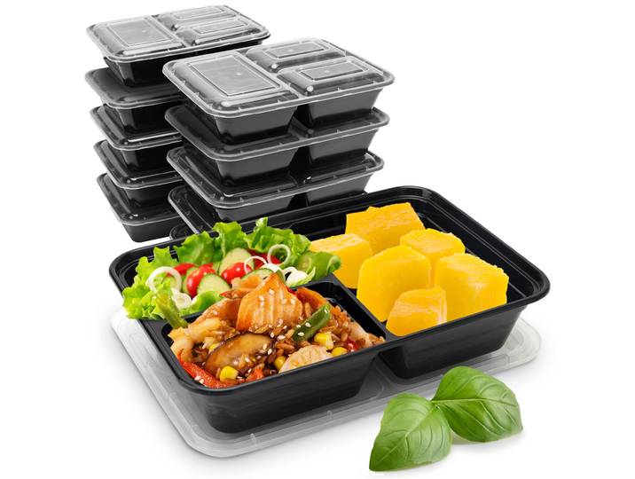 10 Lebensmittelboxen mit Deckel & Trennfächern, Bento-Boxen, 1,2 l