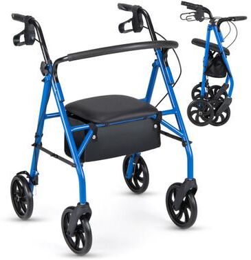 Costway Rollator Walker with Seat and Height Adjustable Handles-Blue