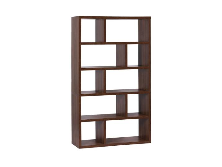 Sweeek Etagère bibliothèque décor bois asymétrique 5 niveaux 10 compartiments BASIKS Marron Noyer