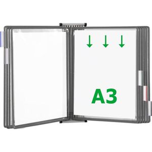 Tarifold Sichttafelsystem 413100, A3, Wandhalter, grau, inkl. 10 Sichttafeln