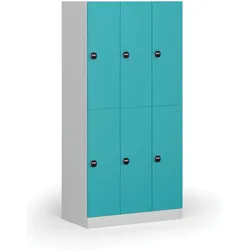 Schließfachschrank S1, 6 Fächer, 1850 x 900 x 500 mm, zerlegt, RFID-Schloss, grüne Tür