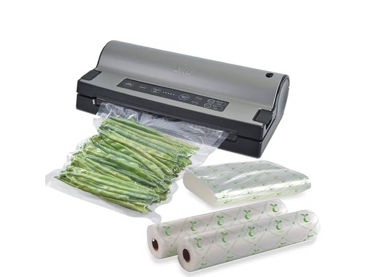 Solis Vac Prestige Vakuumierer, silber Pulse- und Marinierfunktion, Vorteilspack mit kompostierbaren Folien und Beuteln, Vakuumiergerät für Lebensmittel