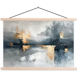 POSTER MIT MAGNETLEISTEN Kunst - Grau - Gold - Abstrakt Magnetleiste 120x80 cm