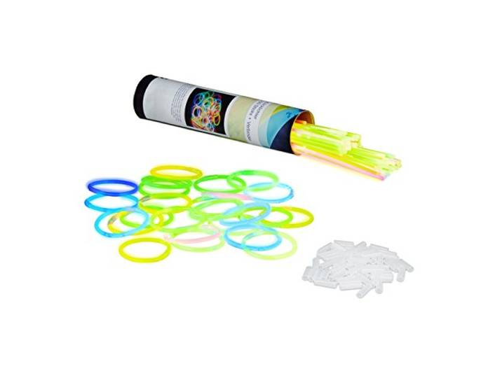 Relaxdays Bracelets fluorescents batons lumineux 100 pièces avec connecteurs 6 couleurs