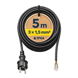 ledscom.de Schukostecker Typ E/F (CEE 7/7) mit Außenkabel, 5 m, schwarz  , 3 x 1,5 mm2